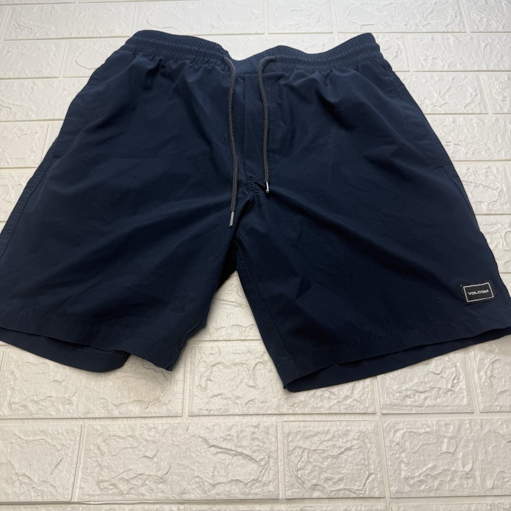 Volcom Mens Athletic Shorts Navy Blue Pockets Drawstring Size M